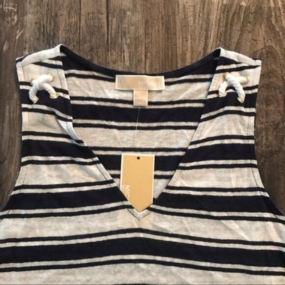 Michael Michael Kors Striped Linen V-Neck Nautical Sleeveless Top (NWT) - Picture 2 of 5